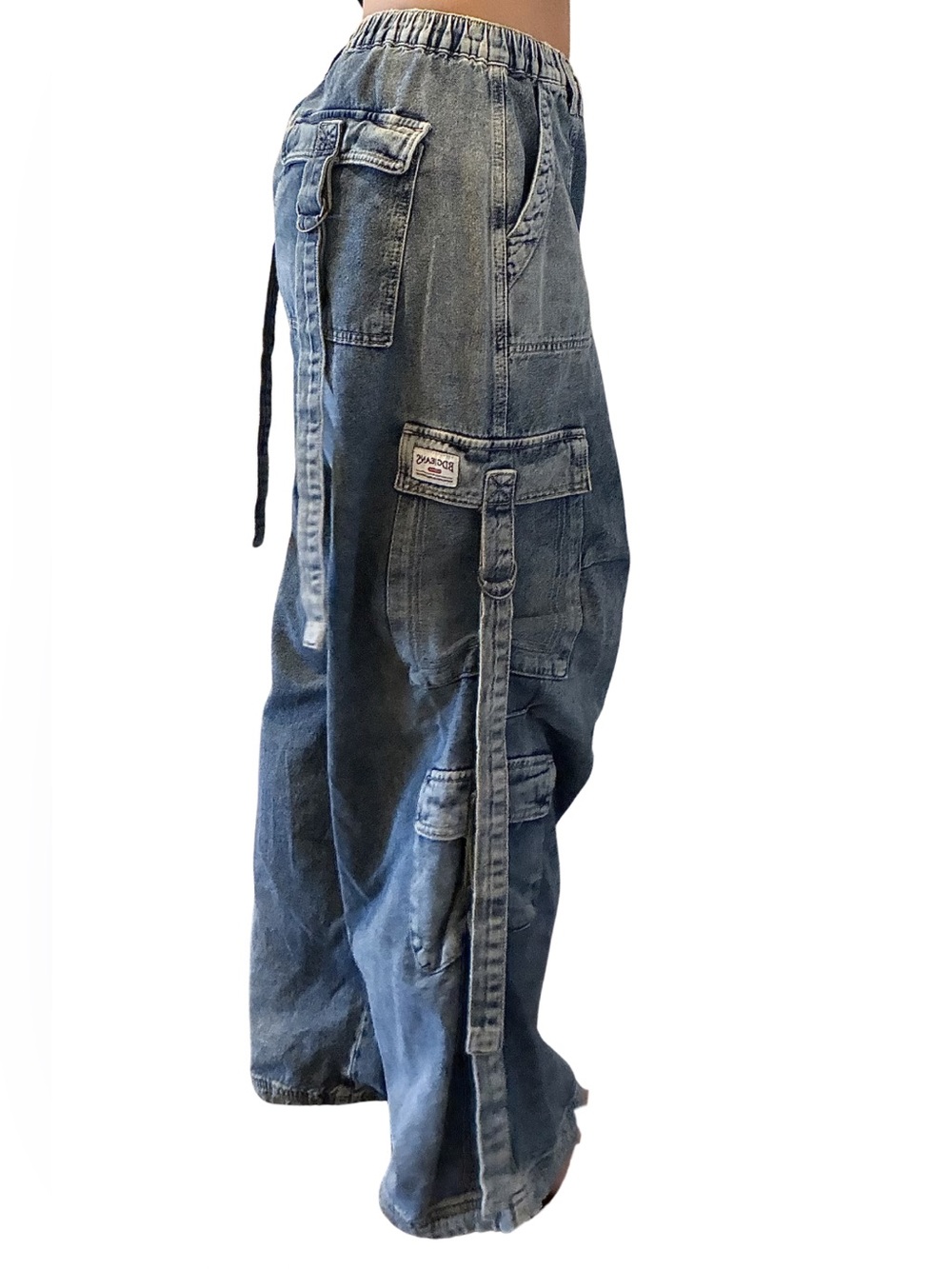 BDG Blue Boyfriend Cargo Jeans w/ Strap Details Size 28W